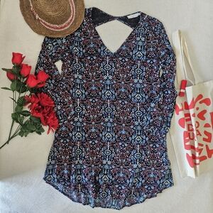 LUSH Floral Keyhole Back Mini Dress Black Blue Red M